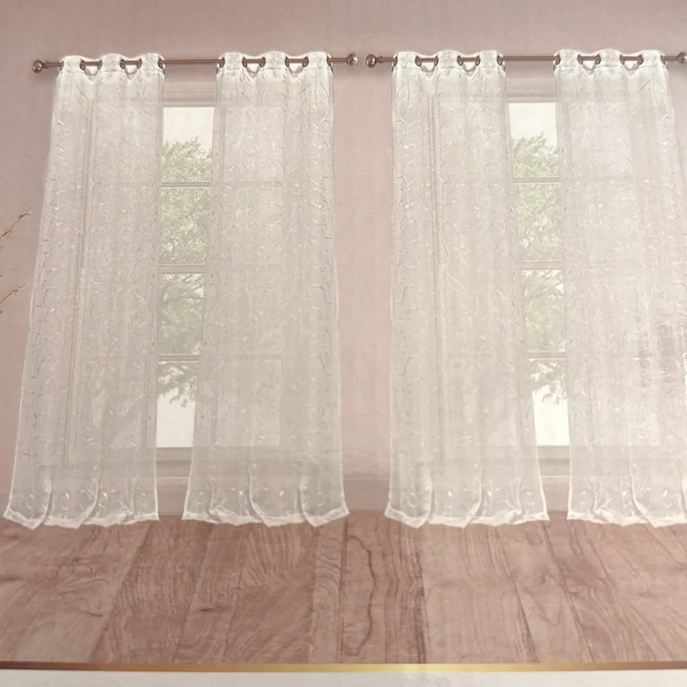 FLORA Collection Set Of 4 Embroidery Panels - White -37"x84" - Picture 4 of 13